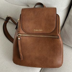 Calvin Klein Brown Faux Leather Backpack